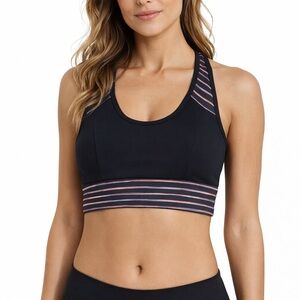Lanston Sport Racerback Bra XS Black Pink Stripe Quick Dry Athleisure Yoga